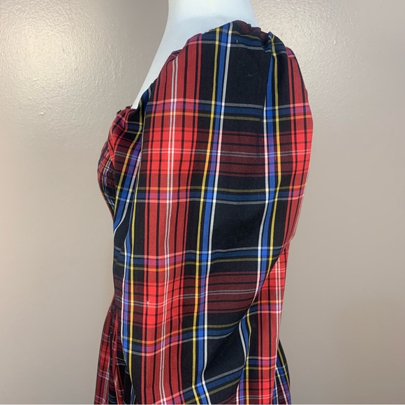 Draper James RSVP Smocked Plaid Check Puff Sleeve Tiered Midi Dress - Picture 9 of 14